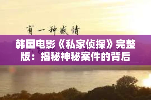 韩国电影《私家侦探》完整版：揭秘神秘案件的背后